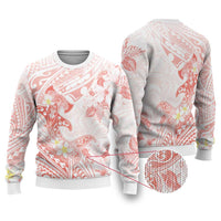 Polynesia Hammerhead Shark Ugly Christmas Sweater Tropical Flowers Tribal Pattern Peach