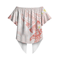 Polynesia Hammerhead Shark Off Shoulder Wrap Waist Top Tropical Flowers Tribal Pattern Peach LT05 - Polynesian Pride