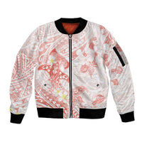 Polynesia Hammerhead Shark Sleeve Zip Bomber Jacket Tropical Flowers Tribal Pattern Peach LT05 Unisex Peach - Polynesian Pride