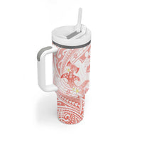 Polynesia Hammerhead Shark Tumbler With Handle Tropical Flowers Tribal Pattern Peach