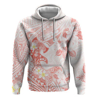 Polynesia Hammerhead Shark Zip Hoodie Tropical Flowers Tribal Pattern Peach LT05 Pullover Hoodie Peach - Polynesian Pride