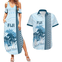 Custom Fiji Regatta Couples Matching Summer Maxi Dress and Hawaiian Shirt Palm Tree Tapa Pattern - Polynesian Pride