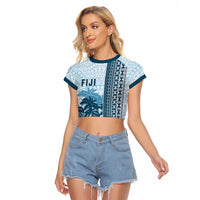 Custom Fiji Regatta Raglan Cropped T Shirt Palm Tree Tapa Pattern - Polynesian Pride