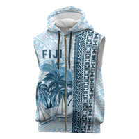 Custom Fiji Regatta Sleeveless Zip Hoodie Palm Tree Tapa Pattern - Polynesian Pride