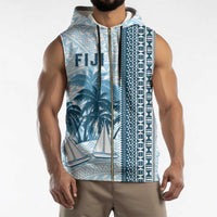 Custom Fiji Regatta Sleeveless Zip Hoodie Palm Tree Tapa Pattern - Polynesian Pride