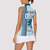Custom Fiji Regatta Women Sleeveless Polo Shirt Palm Tree Tapa Pattern - Polynesian Pride