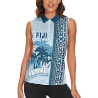Custom Fiji Regatta Women Sleeveless Polo Shirt Palm Tree Tapa Pattern - Polynesian Pride