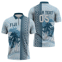 Custom Fiji Regatta Zipper Polo Shirt Palm Tree Tapa Pattern - Polynesian Pride