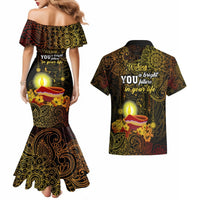 Happy Diwali Festival Couples Matching Mermaid Dress and Hawaiian Shirt Diya Lamp Hibiscus Polynesian Pattern LT05 - Polynesian Pride