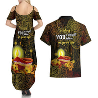 Happy Diwali Festival Couples Matching Summer Maxi Dress and Hawaiian Shirt Diya Lamp Hibiscus Polynesian Pattern LT05 - Polynesian Pride