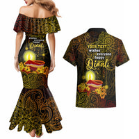 Personalized Happy Diwali Festival Couples Matching Mermaid Dress and Hawaiian Shirt Diya Lamp Hibiscus Polynesian Pattern LT05 - Polynesian Pride