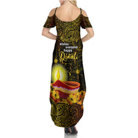 Personalized Happy Diwali Festival Summer Maxi Dress Diya Lamp Hibiscus Polynesian Pattern LT05 - Polynesian Pride