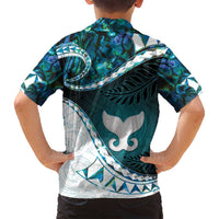 Aotearoa New Zealand Family Matching Long Sleeve Bodycon Dress and Hawaiian Shirt Maori Wera Paua Shell Teal Glitter LT05 - Polynesian Pride