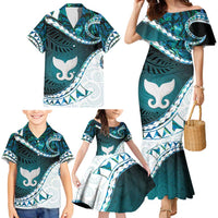 Aotearoa New Zealand Family Matching Mermaid Dress and Hawaiian Shirt Maori Wera Paua Shell Teal Glitter LT05 - Polynesian Pride