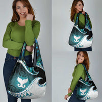 Aotearoa New Zealand Grocery Bag Maori Wera Paua Shell Teal Glitter