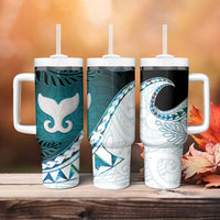 Aotearoa New Zealand Tumbler With Handle Maori Wera Paua Shell Teal Glitter