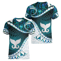 Aotearoa New Zealand Women V-Neck T-Shirt Maori Wera Paua Shell Teal Glitter LT05 - Polynesian Pride
