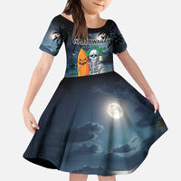 Personalised Hawaii Halloween Kid Short Sleeve Dress Hallowaiian Skeleton Surf