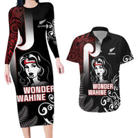 New Zealand Aotearoa Mana Wahine Couples Matching Long Sleeve Bodycon Dress and Hawaiian Shirt