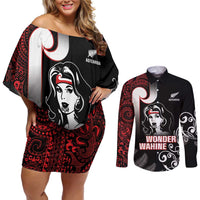 New Zealand Aotearoa Mana Wahine Couples Matching Off Shoulder Short Dress and Long Sleeve Button Shirt