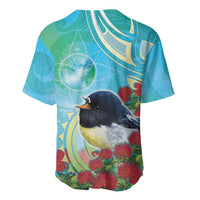 New Zealand Tomtit Baseball Jersey Maori Koru With Pohutukawa Galaxy Style - Polynesian Pride