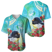 New Zealand Tomtit Baseball Jersey Maori Koru With Pohutukawa Galaxy Style - Polynesian Pride