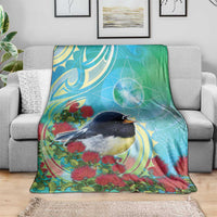 New Zealand Tomtit Blanket Maori Koru With Pohutukawa Galaxy Style - Polynesian Pride