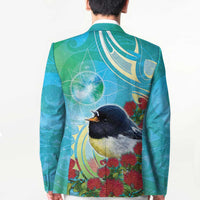 New Zealand Tomtit Blazer Maori Koru With Pohutukawa Galaxy Style - Polynesian Pride