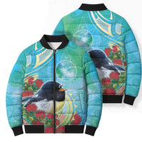 New Zealand Tomtit Bomber Puffer Jacket Maori Koru With Pohutukawa Galaxy Style - Polynesian Pride