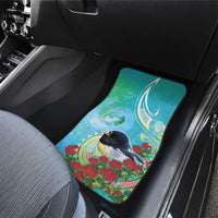 New Zealand Tomtit Car Mats Maori Koru With Pohutukawa Galaxy Style - Polynesian Pride