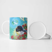New Zealand Tomtit Ceramic Mug Maori Koru With Pohutukawa Galaxy Style - Polynesian Pride