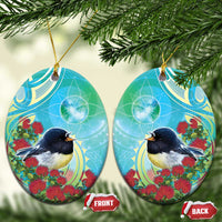 New Zealand Tomtit Ceramic Ornament Maori Koru With Pohutukawa Galaxy Style - Polynesian Pride