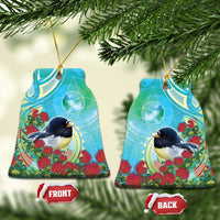 New Zealand Tomtit Ceramic Ornament Maori Koru With Pohutukawa Galaxy Style - Polynesian Pride