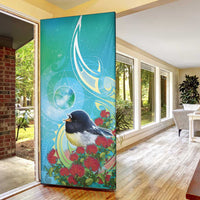 New Zealand Tomtit Door Cover Maori Koru With Pohutukawa Galaxy Style - Polynesian Pride