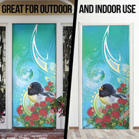 New Zealand Tomtit Door Cover Maori Koru With Pohutukawa Galaxy Style - Polynesian Pride