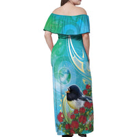 New Zealand Tomtit Family Matching Off Shoulder Maxi Dress and Hawaiian Shirt Maori Koru With Pohutukawa Galaxy Style LT05 - Polynesian Pride