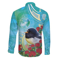 New Zealand Tomtit Family Matching Off Shoulder Short Dress and Hawaiian Shirt Maori Koru With Pohutukawa Galaxy Style LT05 - Polynesian Pride