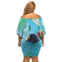New Zealand Tomtit Family Matching Off Shoulder Short Dress and Hawaiian Shirt Maori Koru With Pohutukawa Galaxy Style - Polynesian Pride