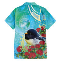 New Zealand Tomtit Family Matching Puletasi and Hawaiian Shirt Maori Koru With Pohutukawa Galaxy Style - Polynesian Pride