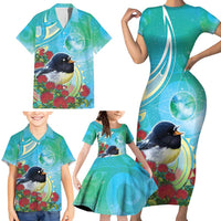 New Zealand Tomtit Family Matching Short Sleeve Bodycon Dress and Hawaiian Shirt Maori Koru With Pohutukawa Galaxy Style LT05 - Polynesian Pride