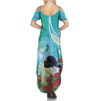 New Zealand Tomtit Family Matching Summer Maxi Dress and Hawaiian Shirt Maori Koru With Pohutukawa Galaxy Style LT05 - Polynesian Pride