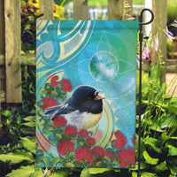 New Zealand Tomtit Garden Flag Maori Koru With Pohutukawa Galaxy Style - Polynesian Pride