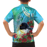 New Zealand Tomtit Hawaiian Shirt Maori Koru With Pohutukawa Galaxy Style - Polynesian Pride