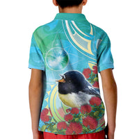 New Zealand Tomtit Kid Polo Shirt Maori Koru With Pohutukawa Galaxy Style - Polynesian Pride