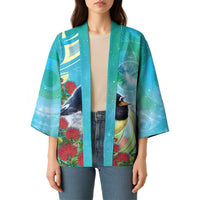 New Zealand Tomtit Kimono Maori Koru With Pohutukawa Galaxy Style - Polynesian Pride