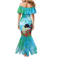 New Zealand Tomtit Mermaid Dress Maori Koru With Pohutukawa Galaxy Style - Polynesian Pride