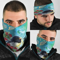 New Zealand Tomtit Neck Gaiter Maori Koru With Pohutukawa Galaxy Style - Polynesian Pride