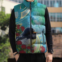 New Zealand Tomtit Sleeveless Puffer Jacket Maori Koru With Pohutukawa Galaxy Style - Polynesian Pride