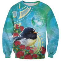 New Zealand Tomtit Sweatshirt Maori Koru With Pohutukawa Galaxy Style - Polynesian Pride