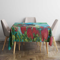 New Zealand Tomtit Tablecloth Maori Koru With Pohutukawa Galaxy Style - Polynesian Pride